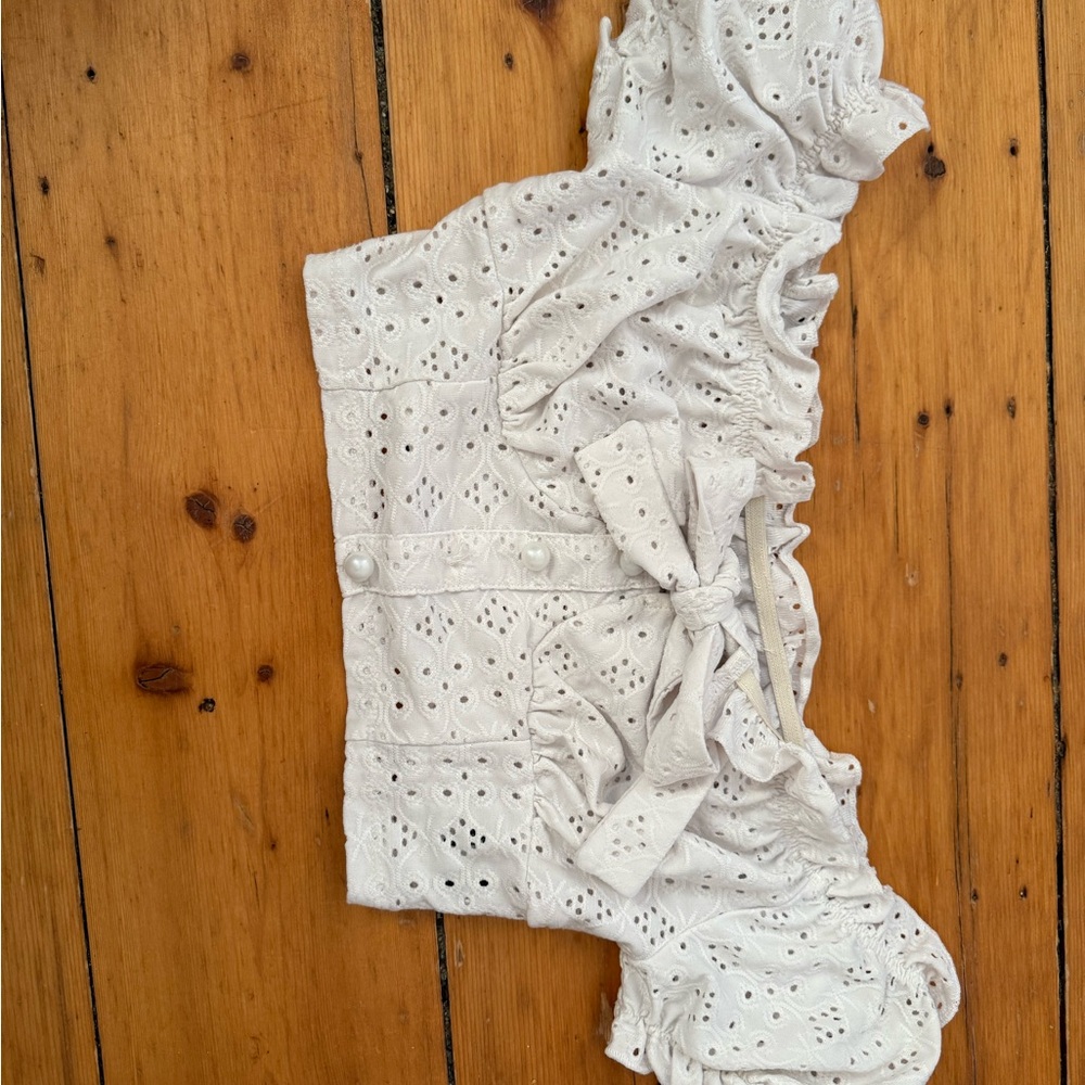 White Eyelet Crop Top with Bow